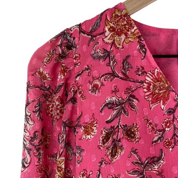 NWOT Joie Floral Faux Wrap Cropped Long Sleeve Top Pink Small - Picture 6 of 10